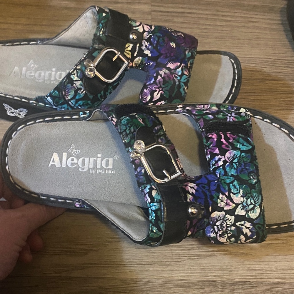 NWOT Alegria Multicolor Floral Buckle Sandals